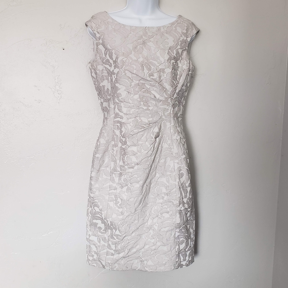 Lauren Ralph Lauren Women's 6 Grey Sleeveless Midi Dress Floral Ruching